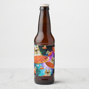 Etiqueta Para Botella De Cerveza Gracioso gatito de pizza espacial