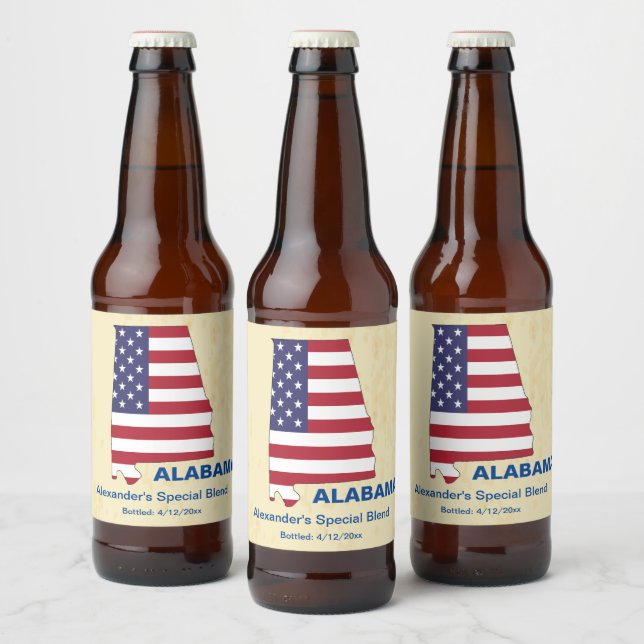 ETIQUETA PARA BOTELLA DE CERVEZA GRAN MONOGRAMA ESTATAL DE ALABAMA EN ESTADOS UNIDO (Botellas)