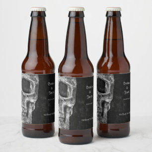 Etiqueta Para Botella De Cerveza Grunge Blanco Y Negro De Guay De Media Calavera Gó