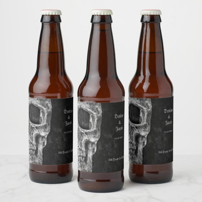 Etiqueta Para Botella De Cerveza Grunge Blanco Y Negro De Guay De Media Calavera Gó (Botellas)