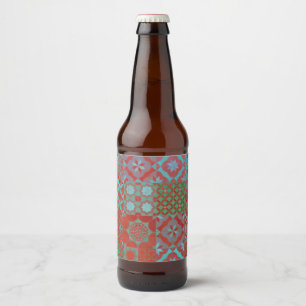 Etiqueta Para Botella De Cerveza Guay, baldosas de moda del Egeo en rojo y azul