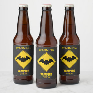 Etiqueta Para Botella De Cerveza Halloween con advertencia de murciélago de vampiro