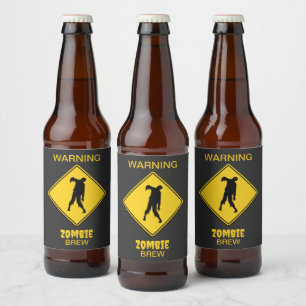 Etiqueta Para Botella De Cerveza Halloween de advertencia zombi