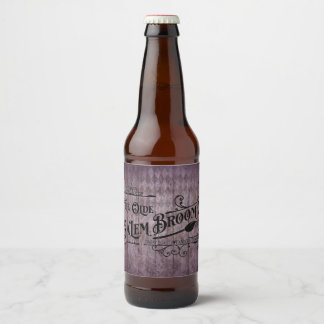 Etiqueta Para Botella De Cerveza Halloween Morado Grunge Gótico Escoba de Salem Com
