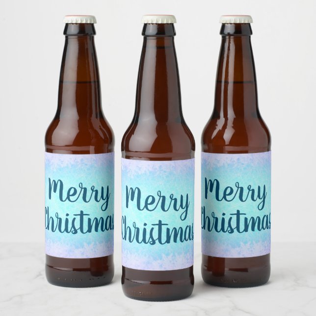 Etiqueta Para Botella De Cerveza helada azul Feliz Navidad (Botellas)