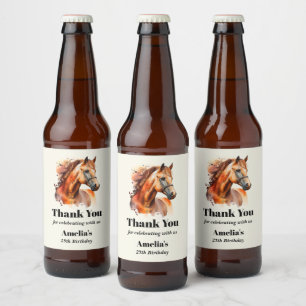 Etiqueta Para Botella De Cerveza Hermoso Retrato de Caballo Sorrel Cumpleaños Graci