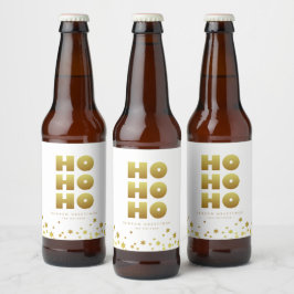 Etiqueta Para Botella De Cerveza Ho Ho Ho | Navidades divertidos blanco y oro