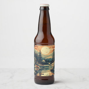 Etiqueta Para Botella De Cerveza Hogar de montaña de arte retro escandinavo