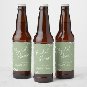 Etiqueta Para Botella De Cerveza Hojas Botánicas Verde Salvia Despedida de Soltera