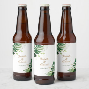 Etiqueta Para Botella De Cerveza Hojas de Monstera verdes y doradas tropicales