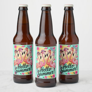 Etiqueta Para Botella De Cerveza Hola verano Cute Flamingo Beach Vacation Tropical