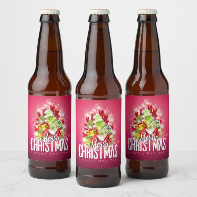 Etiqueta Para Botella De Cerveza Ilustracion gráfico de Navidades rojos modernos (Botellas)