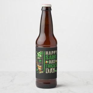 Etiqueta Para Botella De Cerveza Jugador Feliz de Hockey sobre Hielo de San Hat Tri