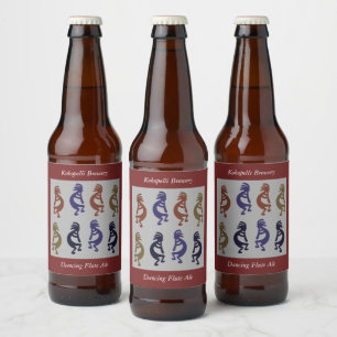 Etiqueta Para Botella De Cerveza Kokopelli Grupo de figuras de la flauta Jugando Bo