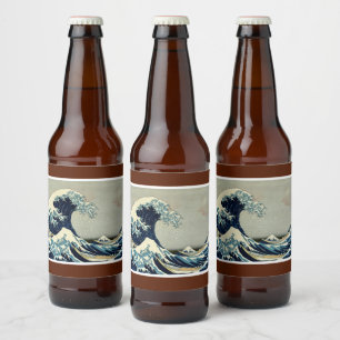 Etiqueta Para Botella De Cerveza La gran ola de Katsushika Hokusai en Kanagawa