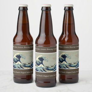 Etiqueta Para Botella De Cerveza La gran ola de Katsushika Hokusai en Kanagawa