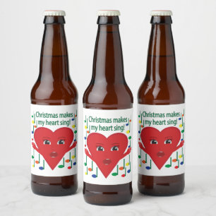Etiqueta Para Botella De Cerveza "La Navidad hace cantar a mi corazón" Corazón Cant