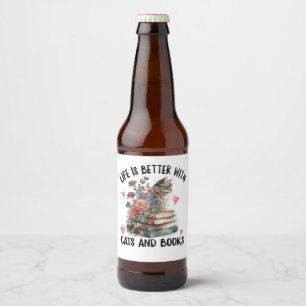 Etiqueta Para Botella De Cerveza La vida es mejor con gatos y libros divertido gato