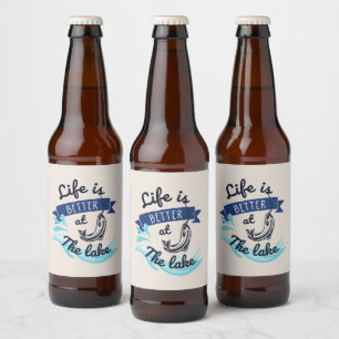 Etiqueta Para Botella De Cerveza La vida es mejor en Lake Funny