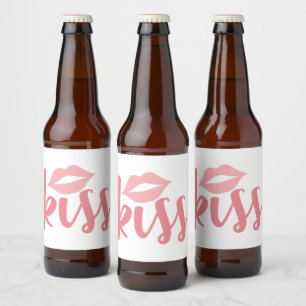 Etiqueta Para Botella De Cerveza Labial Rosa Besos Boda Despedida de Soltera