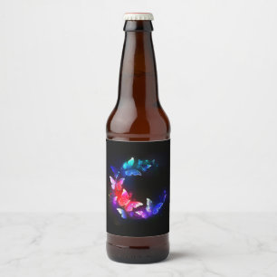 Etiqueta Para Botella De Cerveza Las mariposas nocturnas brillantes de Neon en el f