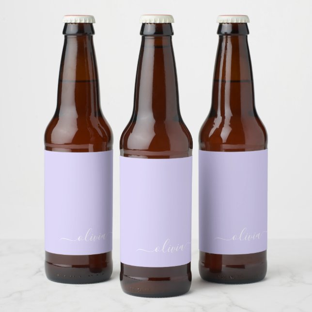 Etiqueta Para Botella De Cerveza Lavender Purple Modern Script Girly Monograma Nomb (Botellas)