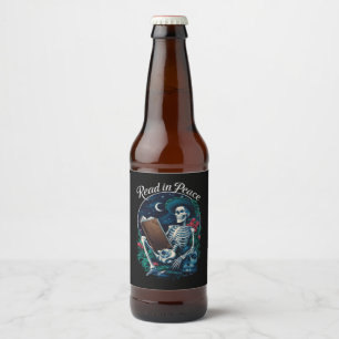 Etiqueta Para Botella De Cerveza Leer en paz Skeleton Leer libro Lover Bookish