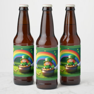 Etiqueta Para Botella De Cerveza Leprechaun del Día de San Patricio en una olla de