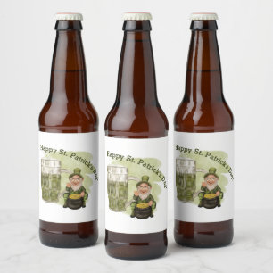 Etiqueta Para Botella De Cerveza Leprechaun y Green Beer St.