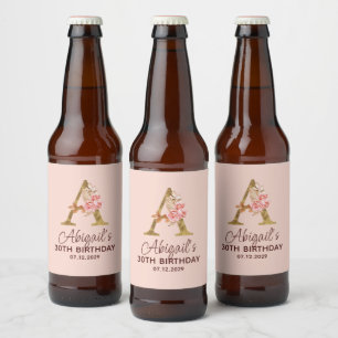 Etiqueta Para Botella De Cerveza Letra A Monograma Dorado Rosas Rosadas