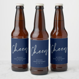 Etiqueta Para Botella De Cerveza Letras plateadas y azules para el cumpleaños de un