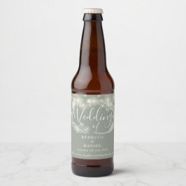 Etiqueta Para Botella De Cerveza Leyenda de cadena Floral Sage Green Boda