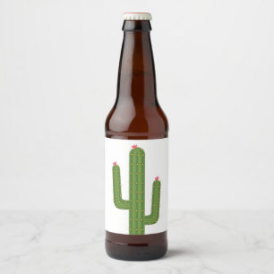 Etiqueta Para Botella De Cerveza Lindo Cactus Verde del Suroeste con Flor Rosa Dulc