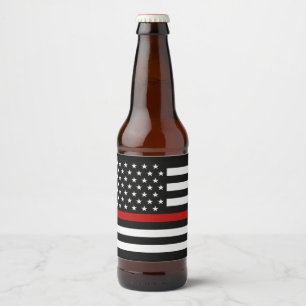 Etiqueta Para Botella De Cerveza Línea roja fina bandera del bombero