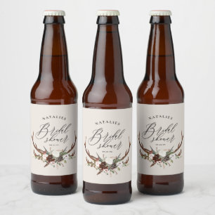Etiqueta Para Botella De Cerveza Lluvia de boda floral botánica acuarela rústica