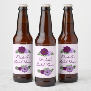 Etiqueta Para Botella De Cerveza Lluvia de boda floral de peonía púrpura