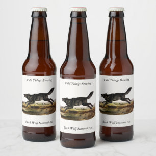 Etiqueta Para Botella De Cerveza Lobo negro, o lobo norteamericano negro (lupus can