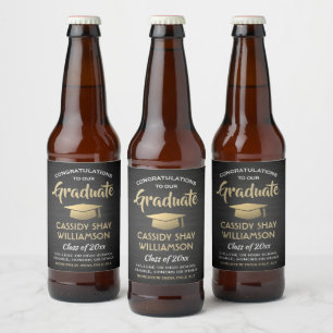 Etiqueta Para Botella De Cerveza Los graduados se cepillaron el oro negro y el blan