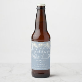 Etiqueta Para Botella De Cerveza Luces de Cadena Florales Azul Polvoriento Boda