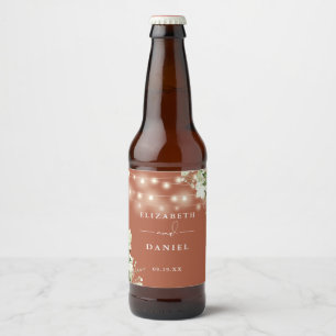 Etiqueta Para Botella De Cerveza Luces de Cuerda de Terracota Floral Verde Boda