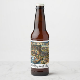 Etiqueta Para Botella De Cerveza Mapa Ilustrado de Santa Cruz California Muelle UCS