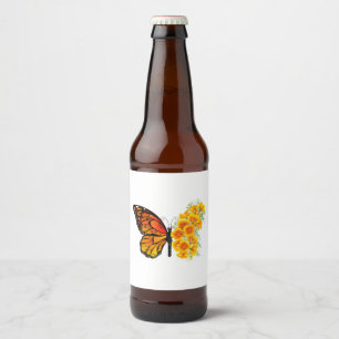 Etiqueta Para Botella De Cerveza Mariposa de flores con amapola amarilla de Califor