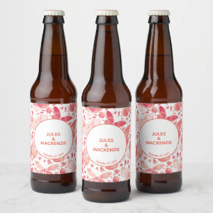 Etiqueta Para Botella De Cerveza Mariposas modernas Boho acuarela Coral rosa