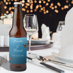 Etiqueta Para Botella De Cerveza Mariposas monarcas Azul Ombre