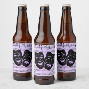 Etiqueta Para Botella De Cerveza Máscaras de teatro y música púrpura