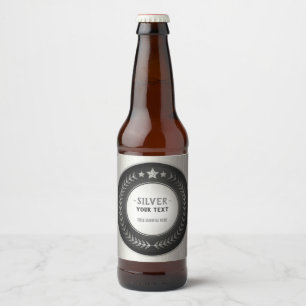 ETIQUETA PARA BOTELLA DE CERVEZA MEDALLA DE PLATA CAMPEÓN EDITABLE IMPRESIÓN PERSON