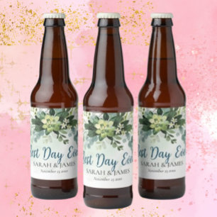Etiqueta Para Botella De Cerveza Mejor Día Siempre Suculento Boda Floral Botánico