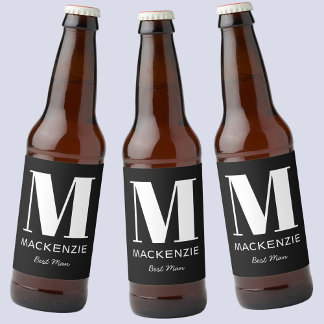 Etiqueta Para Botella De Cerveza Mejor Monograma de Hombre Negro