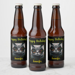 Etiqueta Para Botella De Cerveza Mensaje de Personalizado (negro)