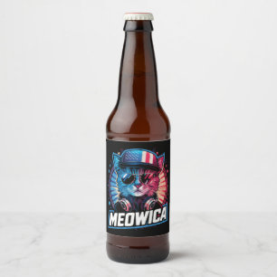 Etiqueta Para Botella De Cerveza Meowica 4 de Julio Gato Bandera Americana América 